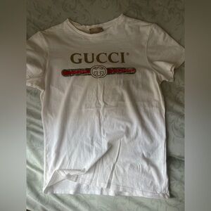 Gucci Kids White Tee with Red and Green Logo